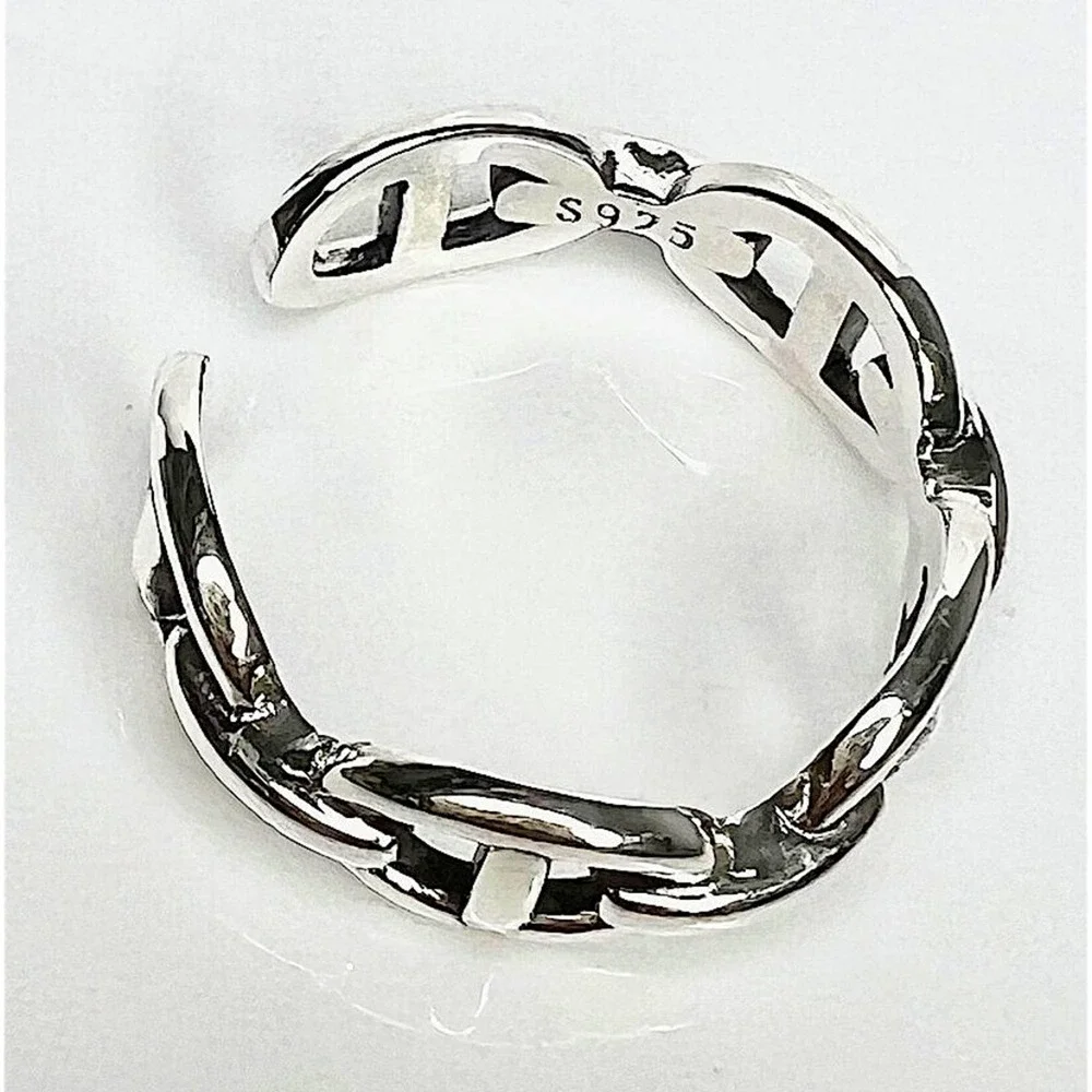 Sterling Silver Mariner Pig Nose Coffee Bean Bangle Cuff Bracelet Matching Ring - Picture 4 of 11